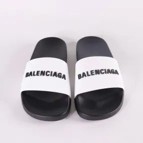 BALENCIAGA Bicolor Rubber Logo Pool Slides