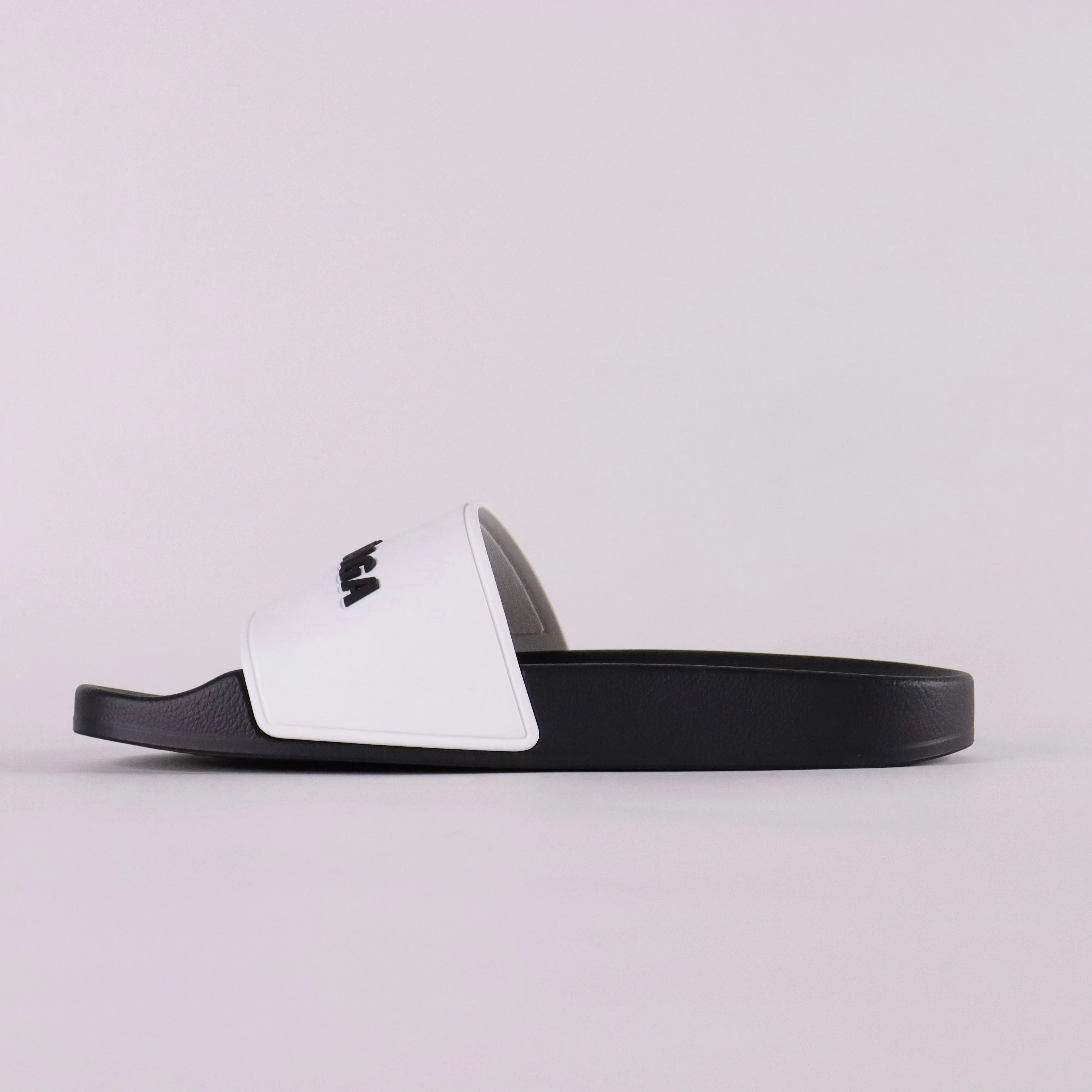 BALENCIAGA Bicolor Rubber Logo Pool Slides