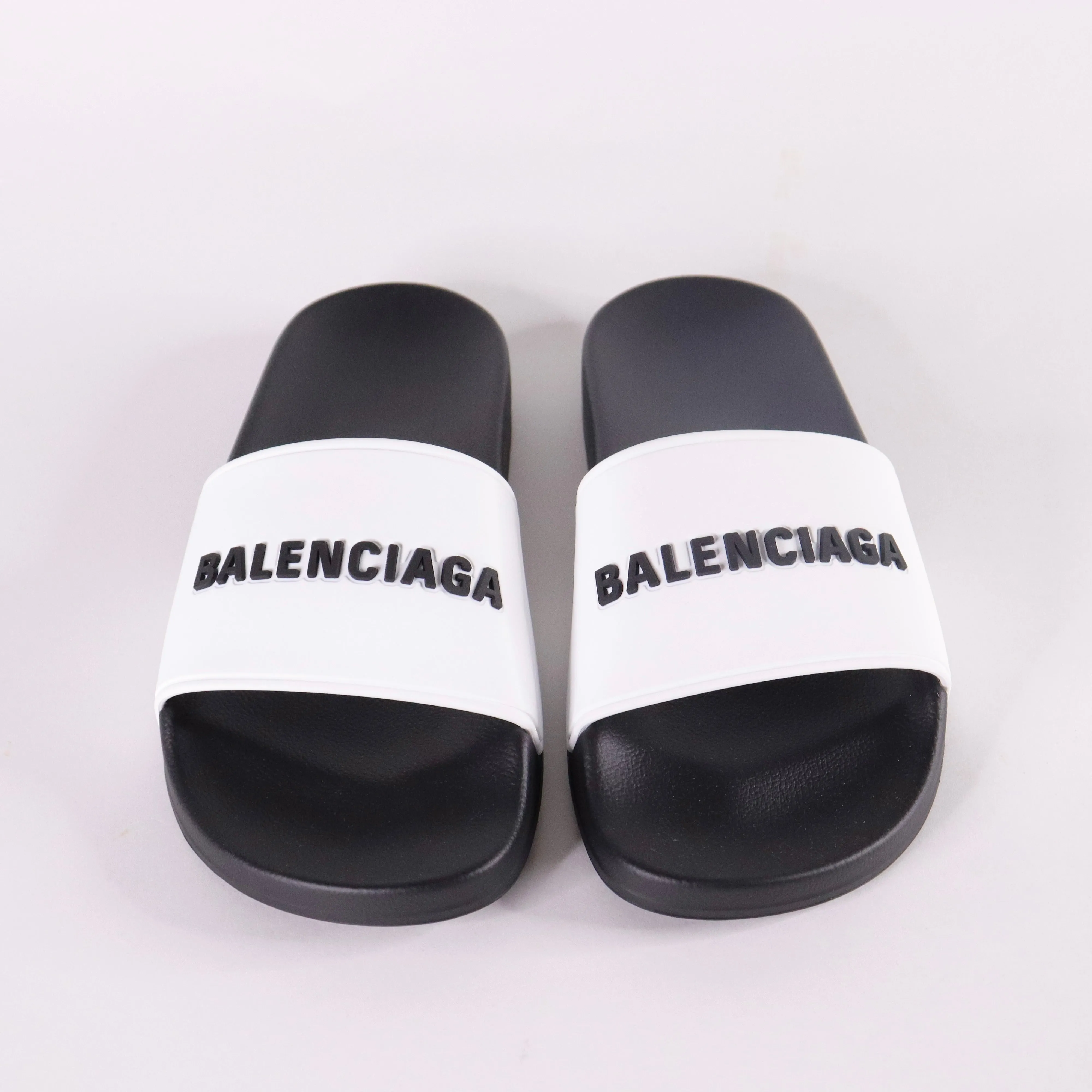 BALENCIAGA Bicolor Rubber Logo Pool Slides