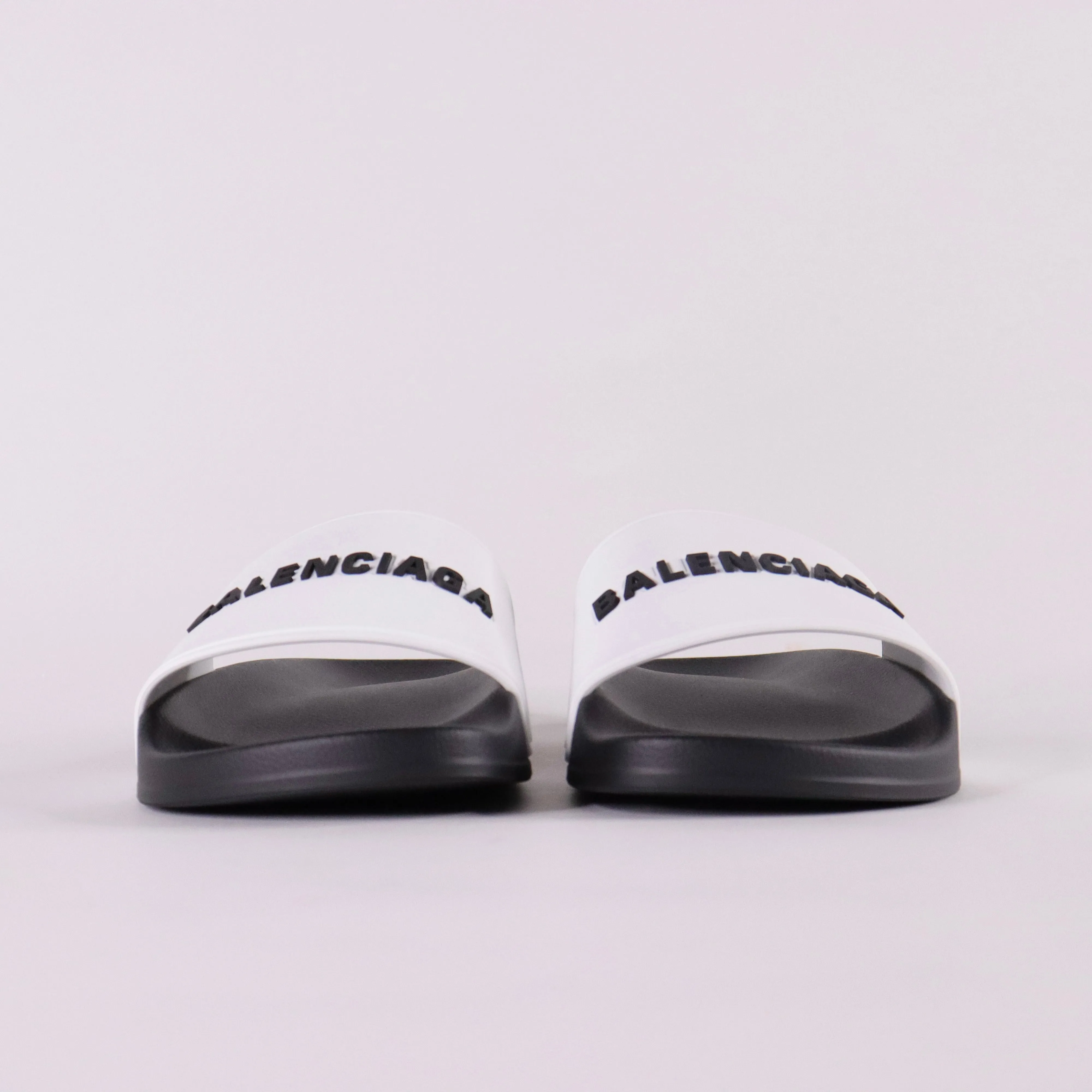 BALENCIAGA Bicolor Rubber Logo Pool Slides