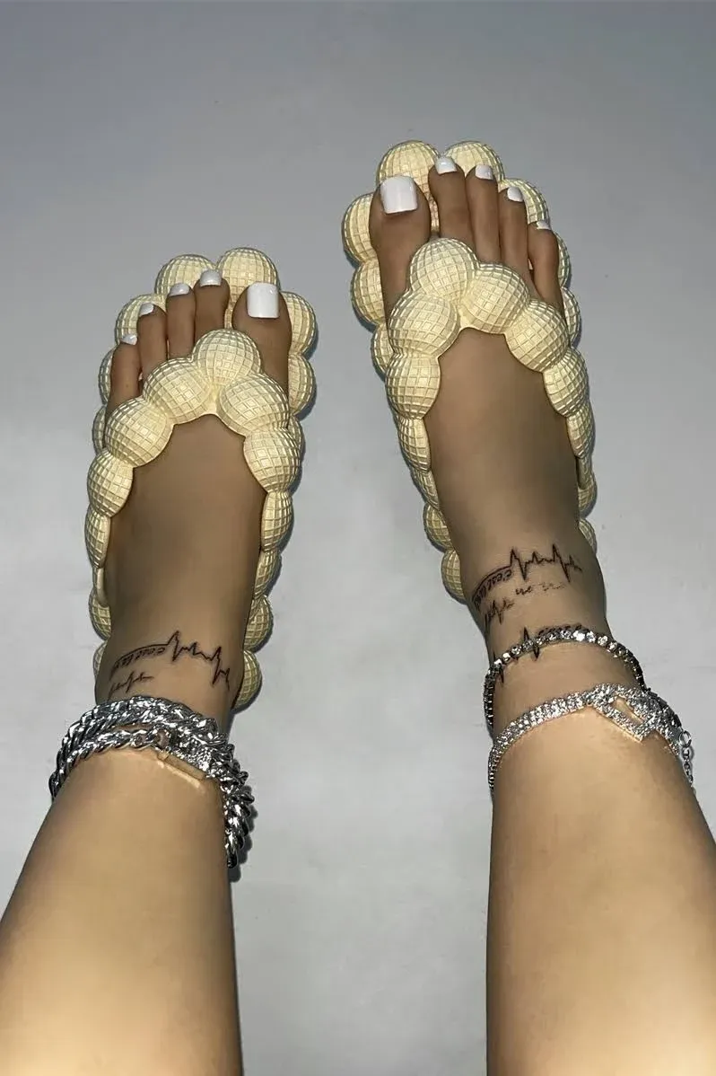 Beige Bubble Flip Flops Summer Massage Slides For Women