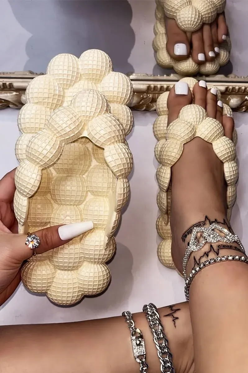 Beige Bubble Flip Flops Summer Massage Slides For Women