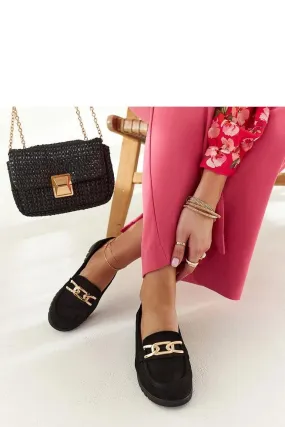 Black suede moccasins with a buckle