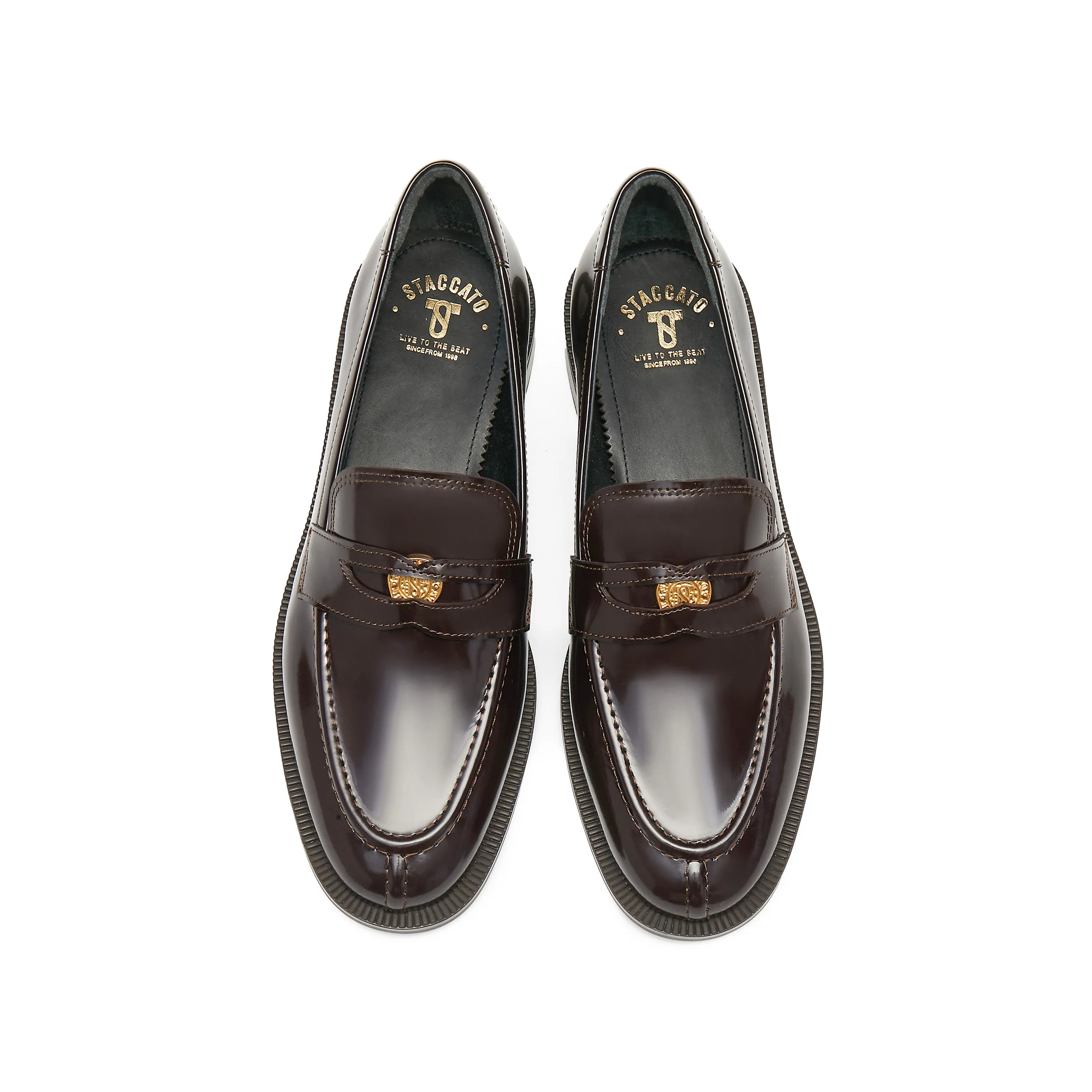 Brown Signature Golden Leaf Penny Loafers