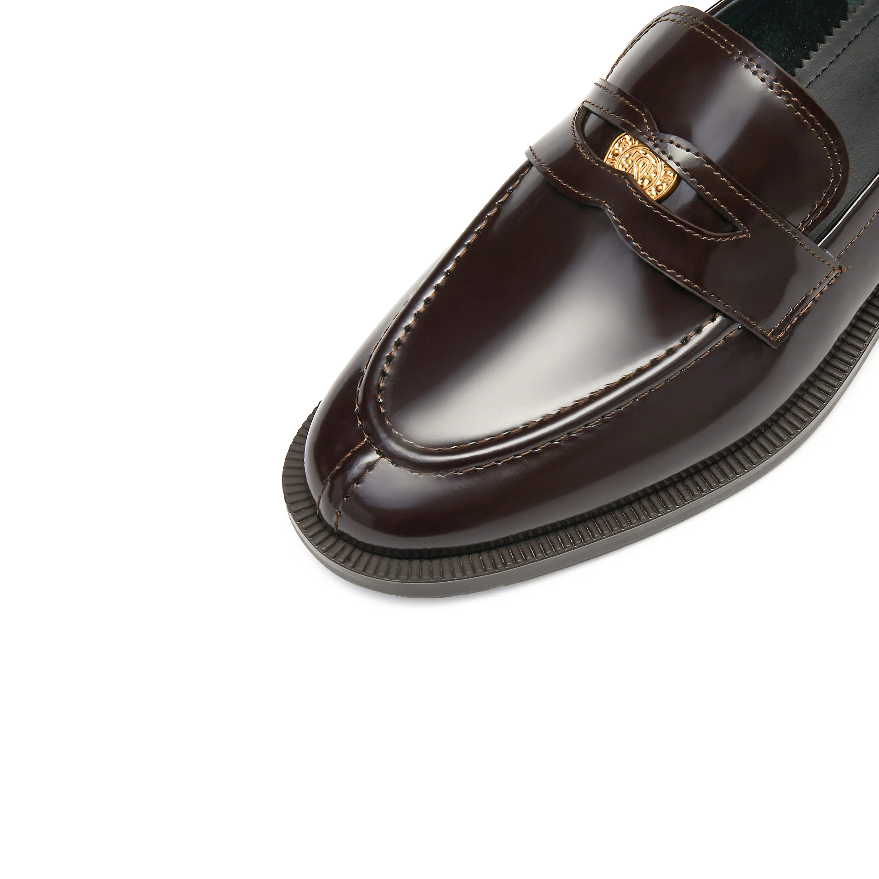 Brown Signature Golden Leaf Penny Loafers