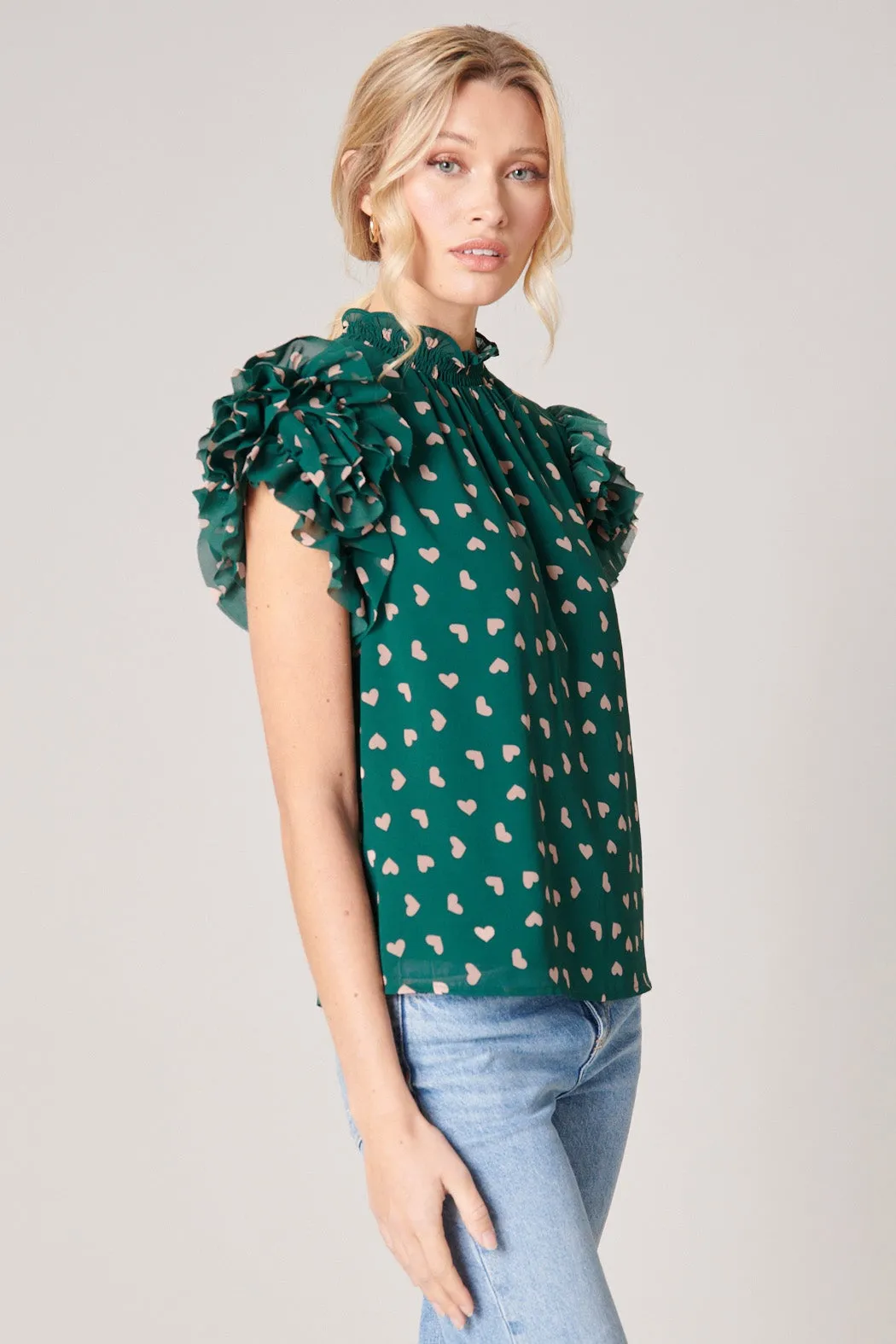 Corazon Brenna Mock Neck Ruffle Blouse