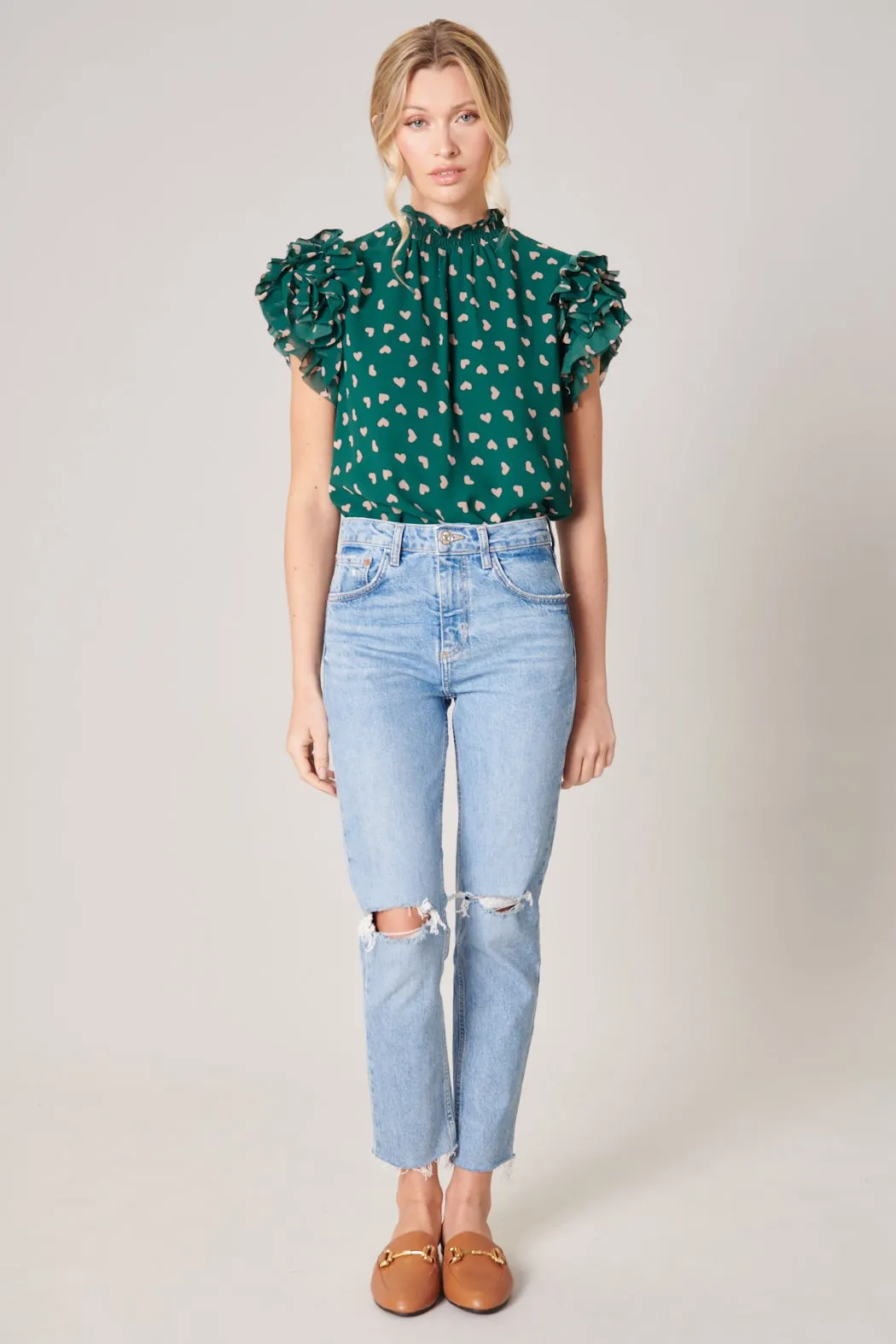 Corazon Brenna Mock Neck Ruffle Blouse