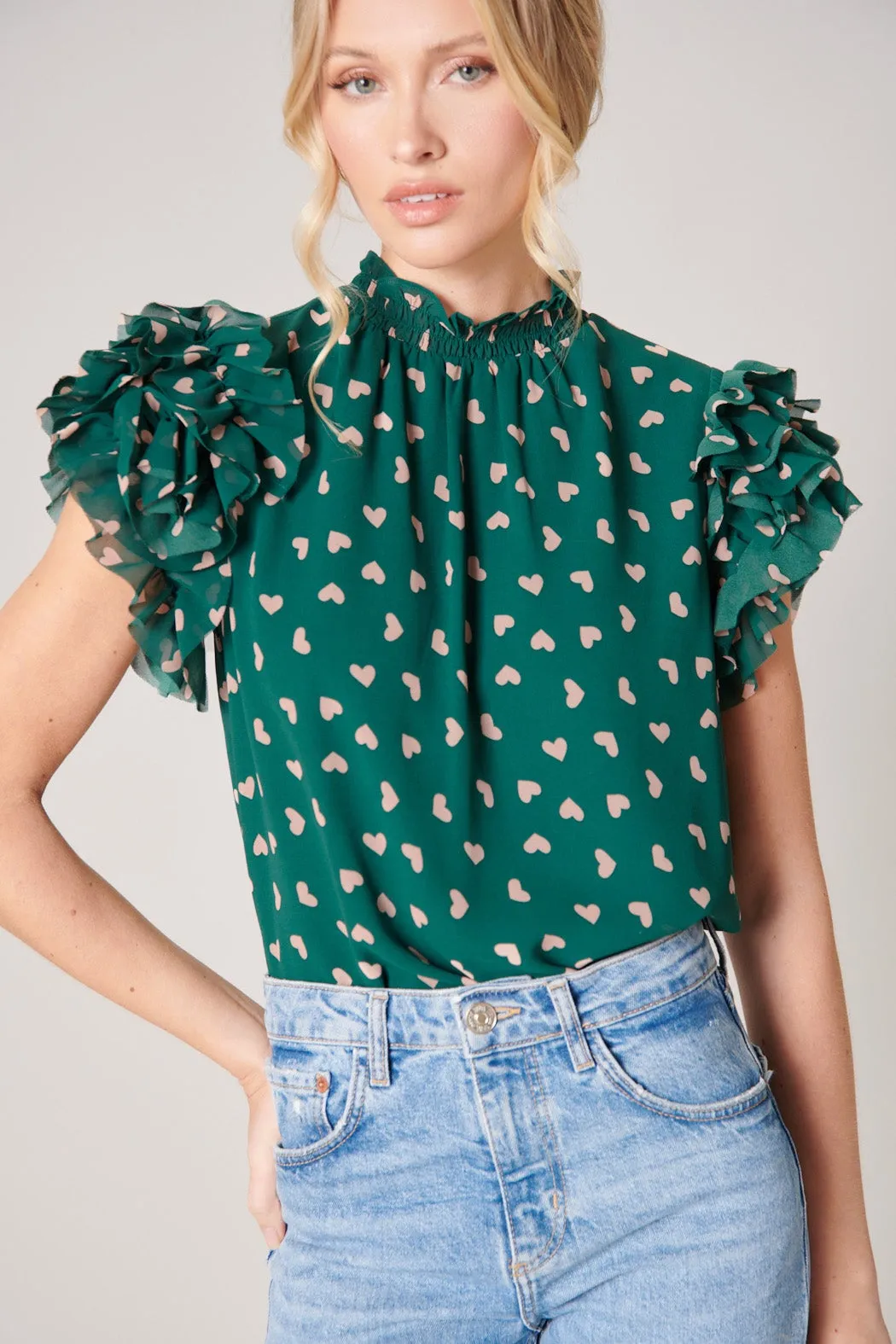 Corazon Brenna Mock Neck Ruffle Blouse