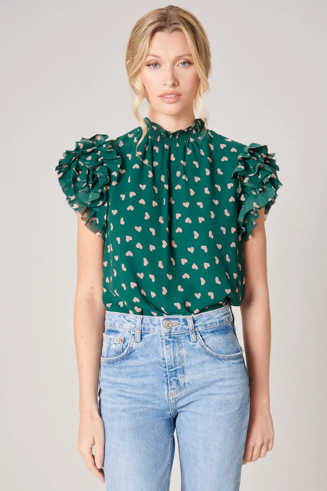 Corazon Brenna Mock Neck Ruffle Blouse
