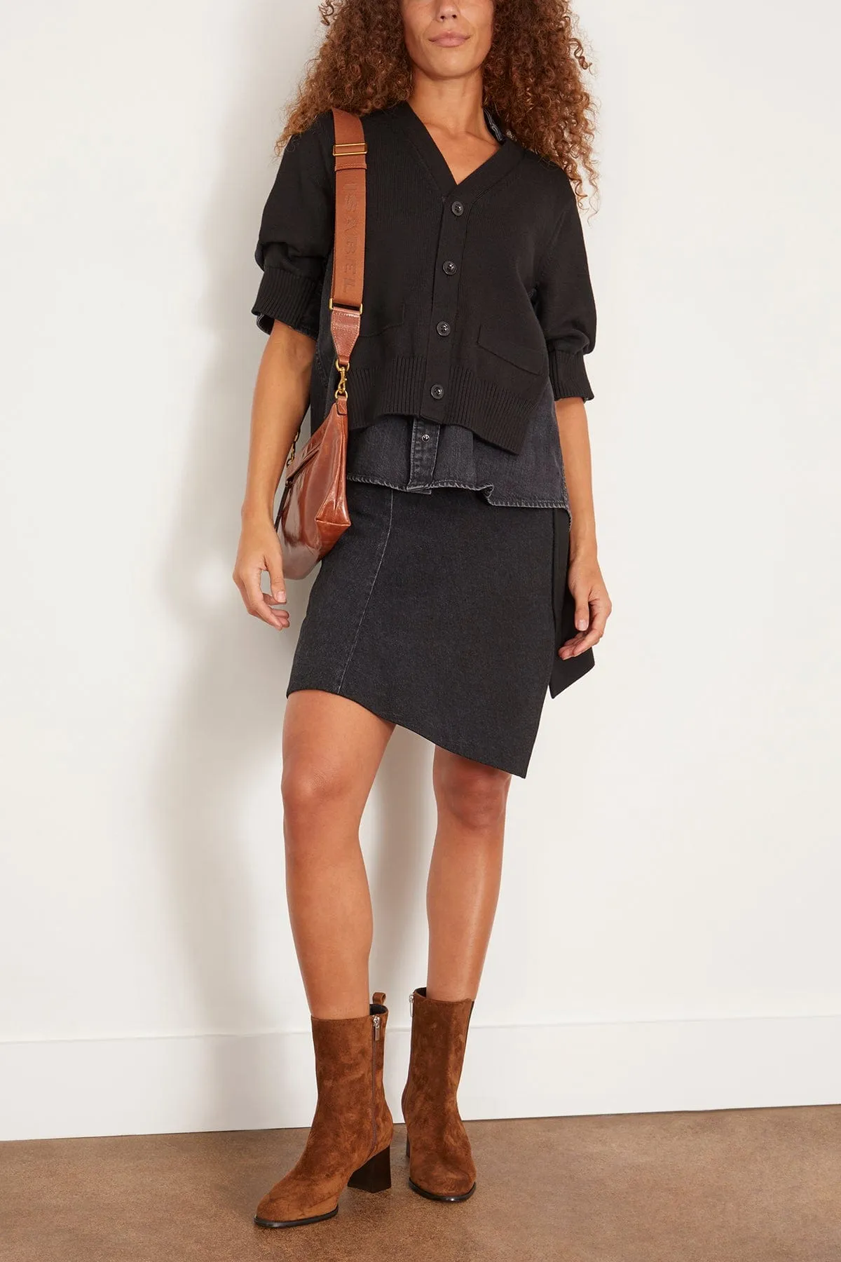 Denim x Knit Cardigan in Black