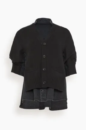 Denim x Knit Cardigan in Black