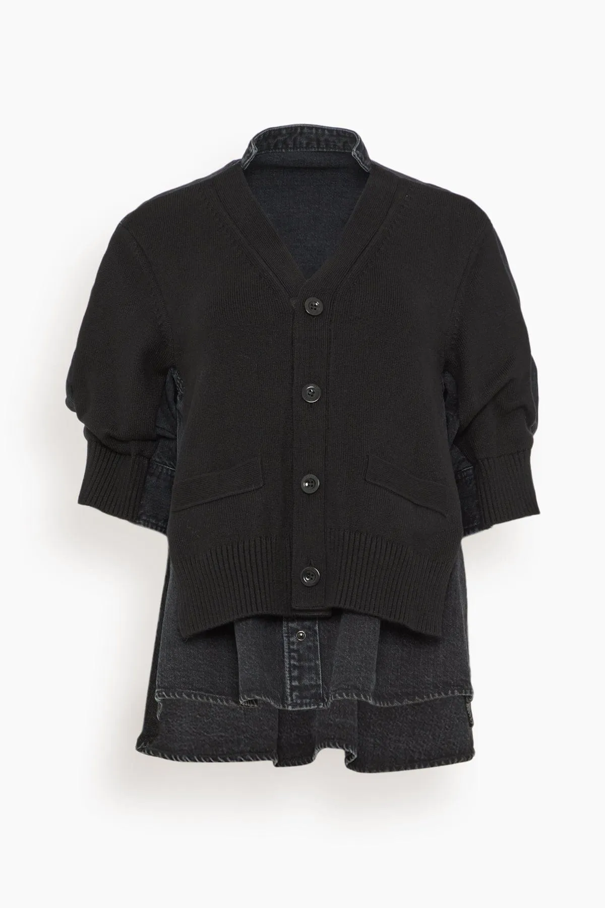 Denim x Knit Cardigan in Black