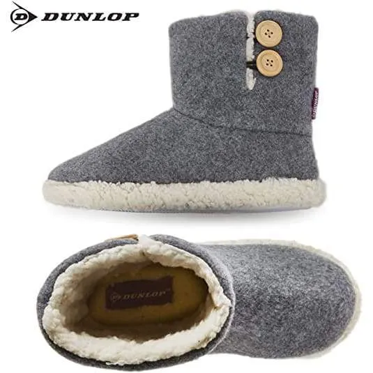 Dunlop Faux Sheepskin Warm Memory Foam Indoor Outdoor Bootie Slippers for Ladies