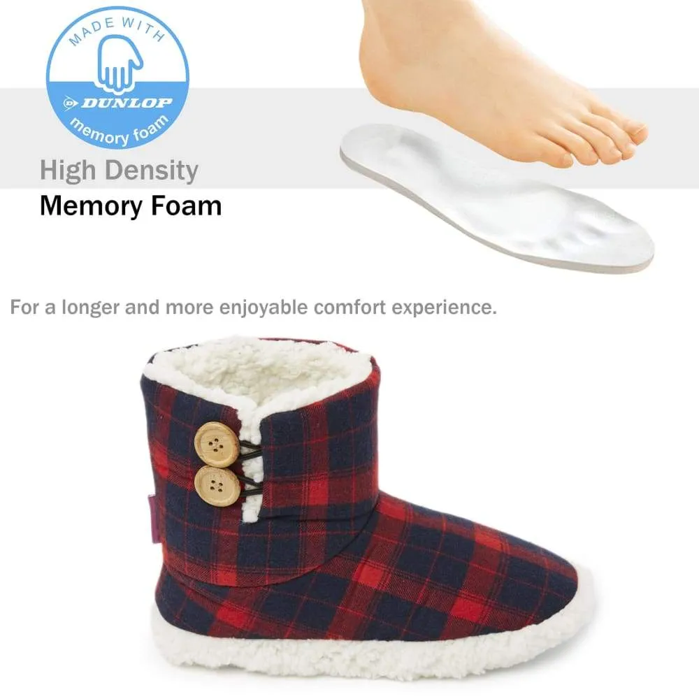 Dunlop Memory Foam Faux Sheepskin Fur Plush Bootie Slippers for Women