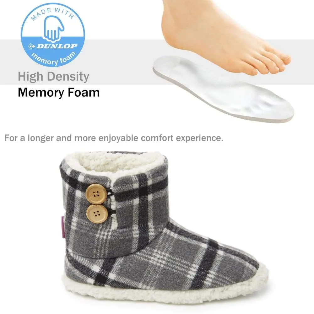 Dunlop Memory Foam Faux Sheepskin Fur Plush Bootie Slippers for Women