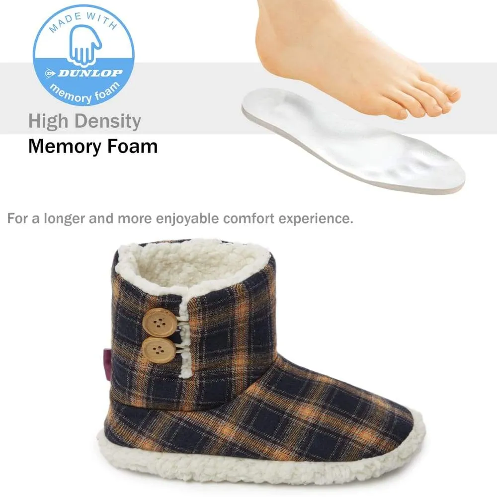 Dunlop Memory Foam Faux Sheepskin Fur Plush Bootie Slippers for Women