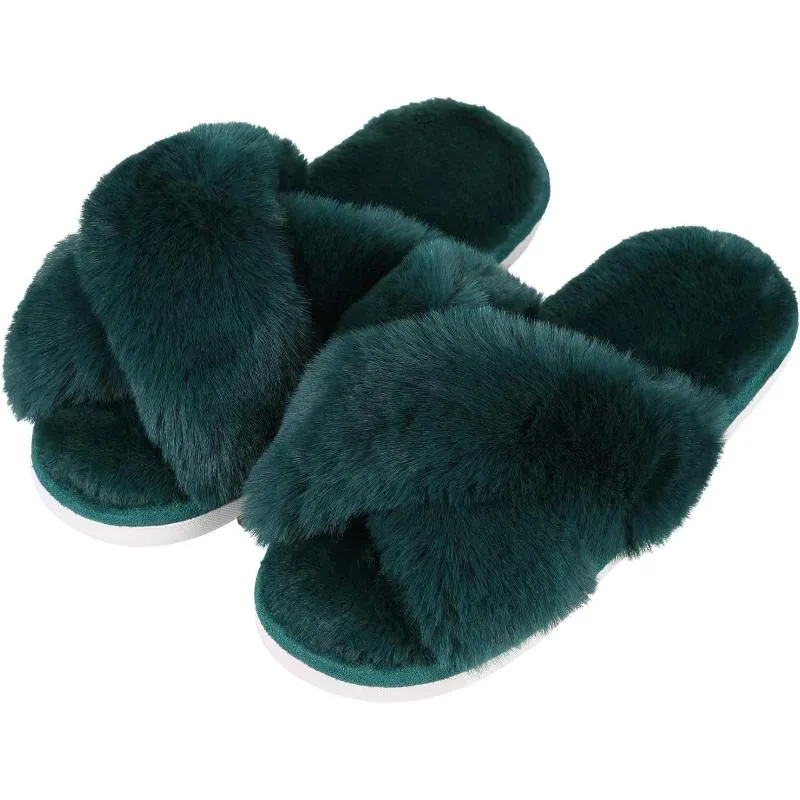 Fuzzy Slippers Cross Band Memory Foam House Slippers For Women