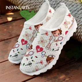 INSTANTARTS New Cartoon Nurse Doctor Print Women Sneakers Slip On Light Mesh Shoes Summer Breathable Flats Shoes Zapatos planos