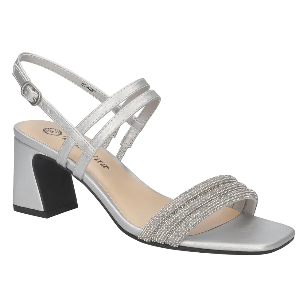 Majesty Metallic Rhinestone Sling Back Sandals