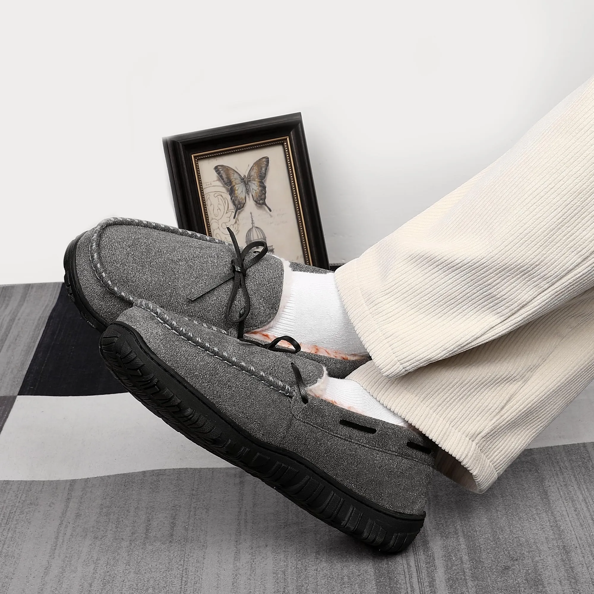 Men's Solid Colour Warm Slip On Loafer Shoes With Memory Foam Sole, Comfy Non Slip Durable Home Shoes, Men's Indoor Footwear