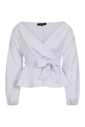 Mili White Longsleeve Wrap Over Tie Top