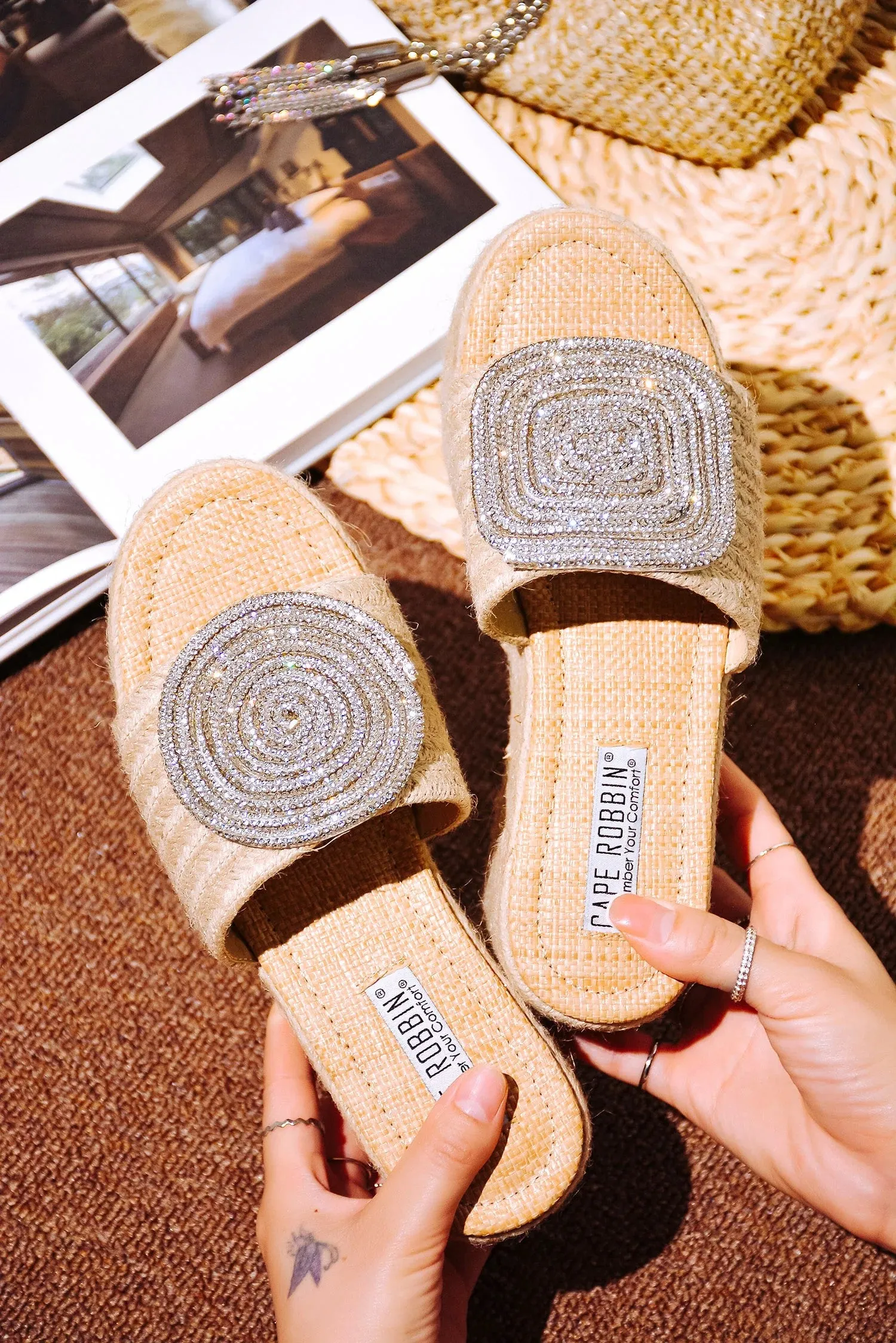 Rhinestone Espadrille Platform Sandals