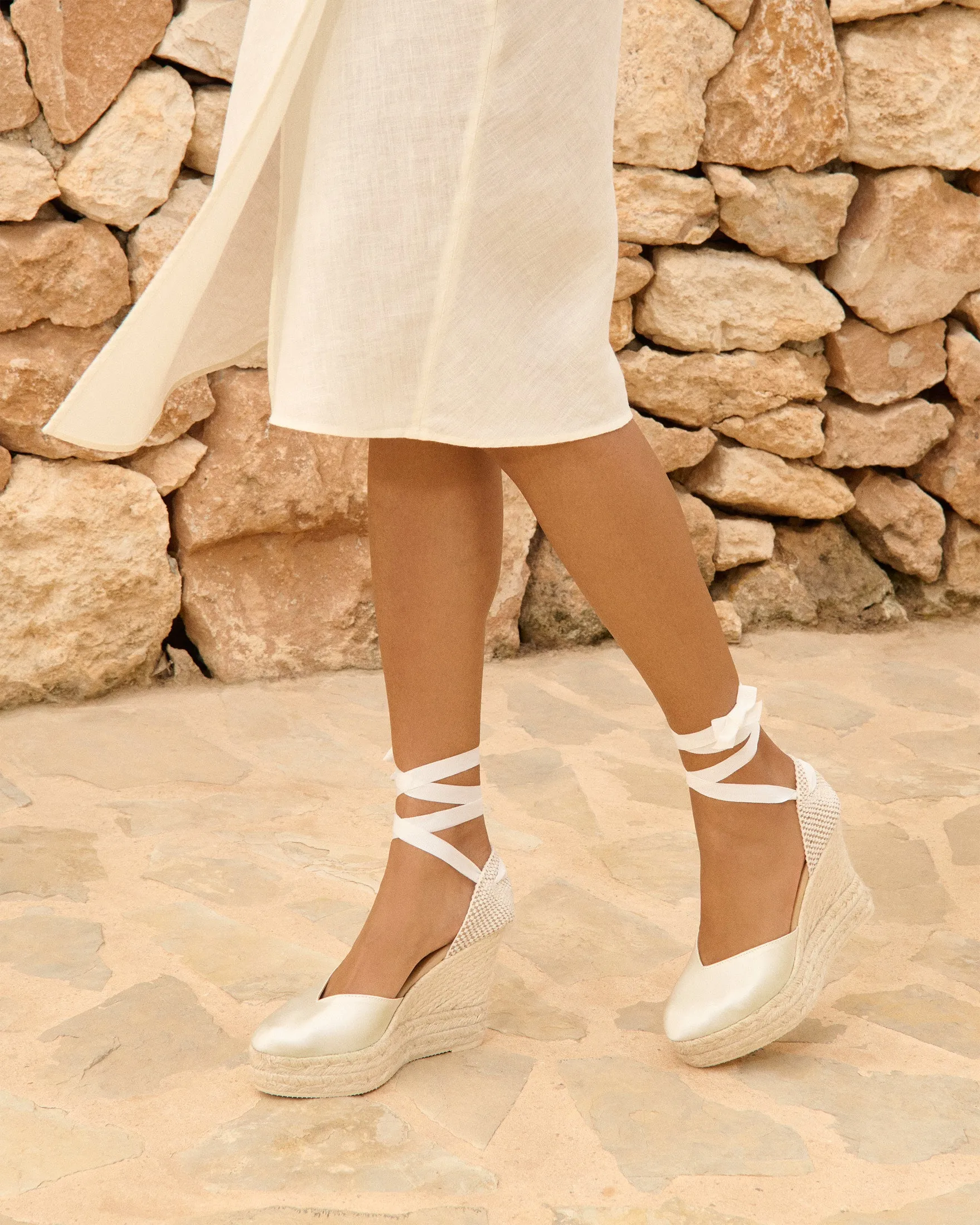 Satin Heart-Shaped Wedge Espadrilles - L11WH - Love Bridal White
