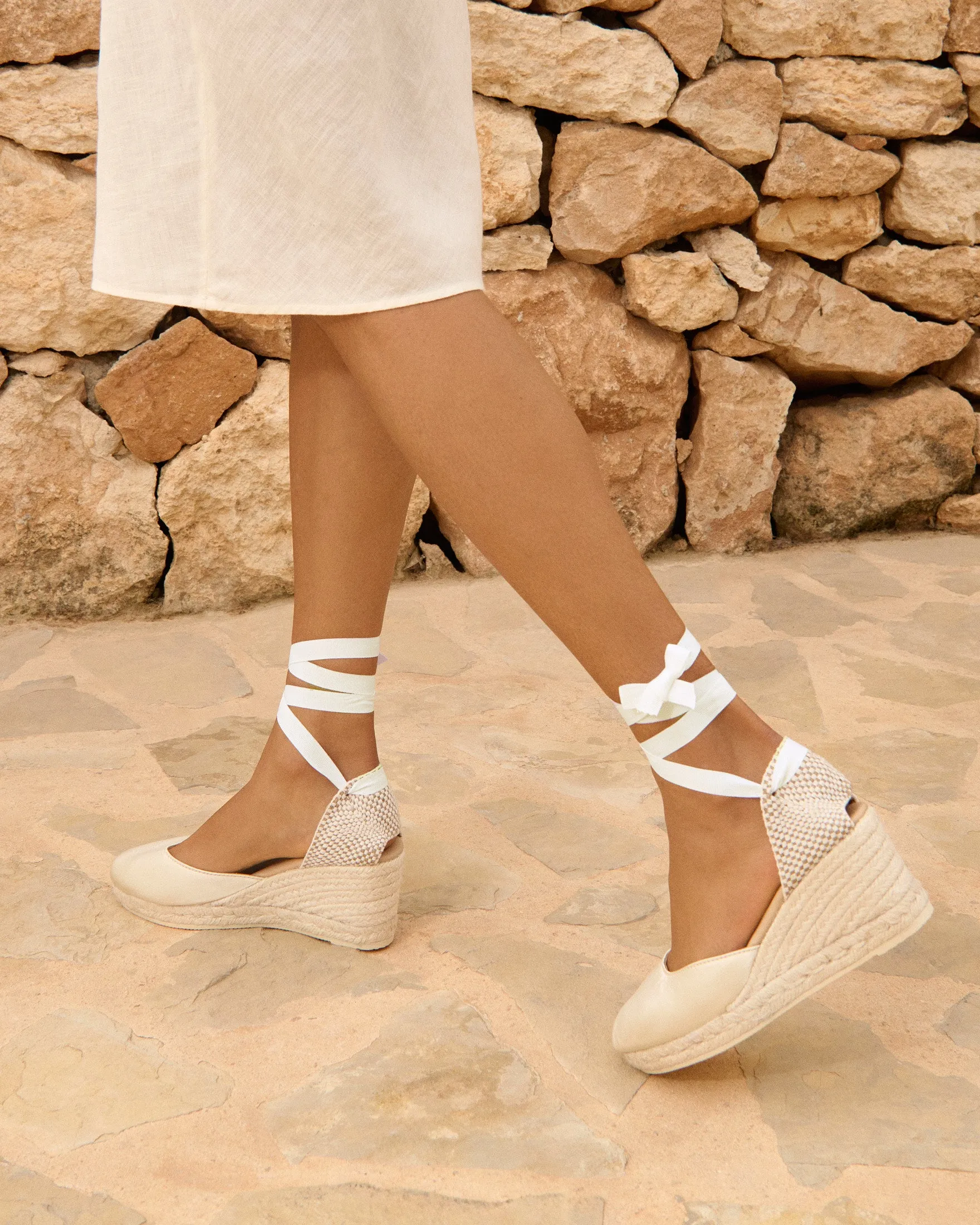 Satin Low Wedge Espadrilles - L11WL - Love Bridal White
