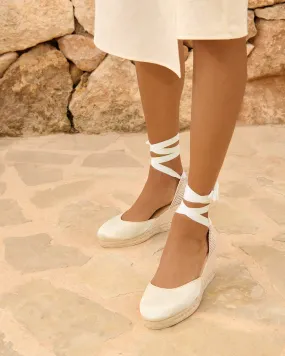 Satin Low Wedge Espadrilles - L11WL - Love Bridal White
