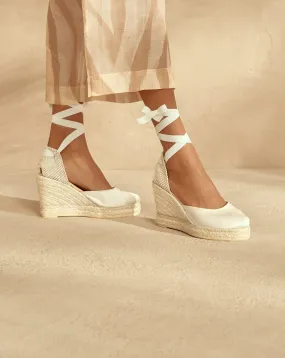 Satin Wedge Espadrilles - L11WV - Love Bridal White