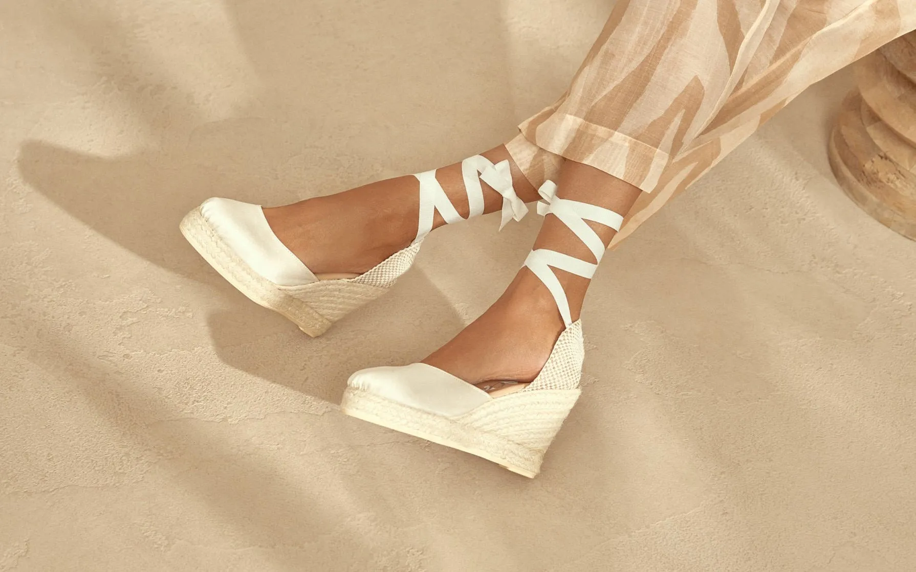 Satin Wedge Espadrilles - L11WV - Love Bridal White