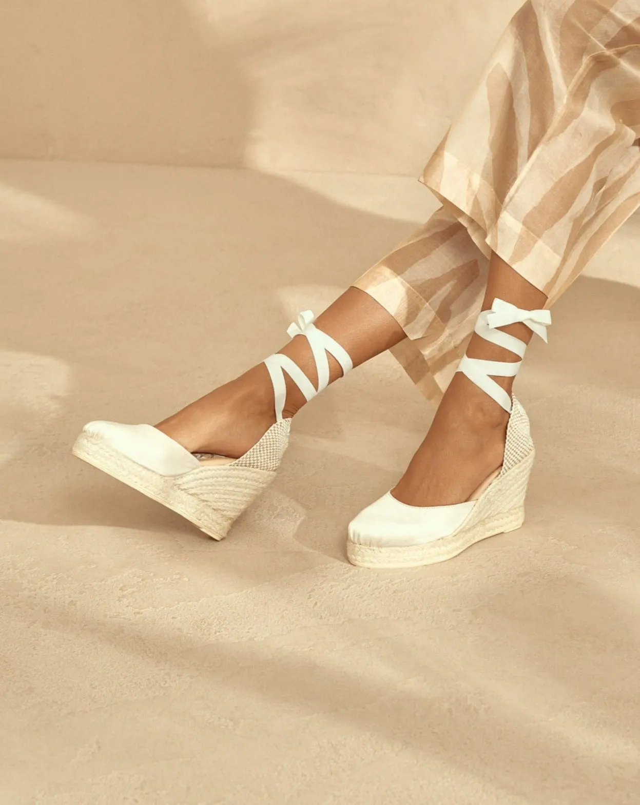 Satin Wedge Espadrilles - L11WV - Love Bridal White