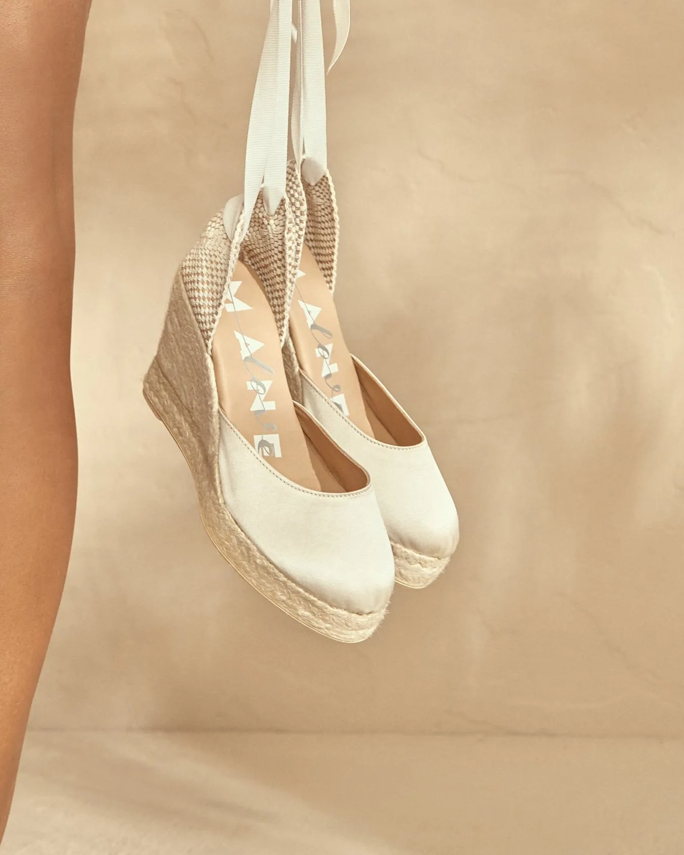Satin Wedge Espadrilles - L11WV - Love Bridal White