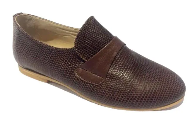 Shawn & Jeffery Brown Croc Grainy Leather Slip On Smoking Shoe