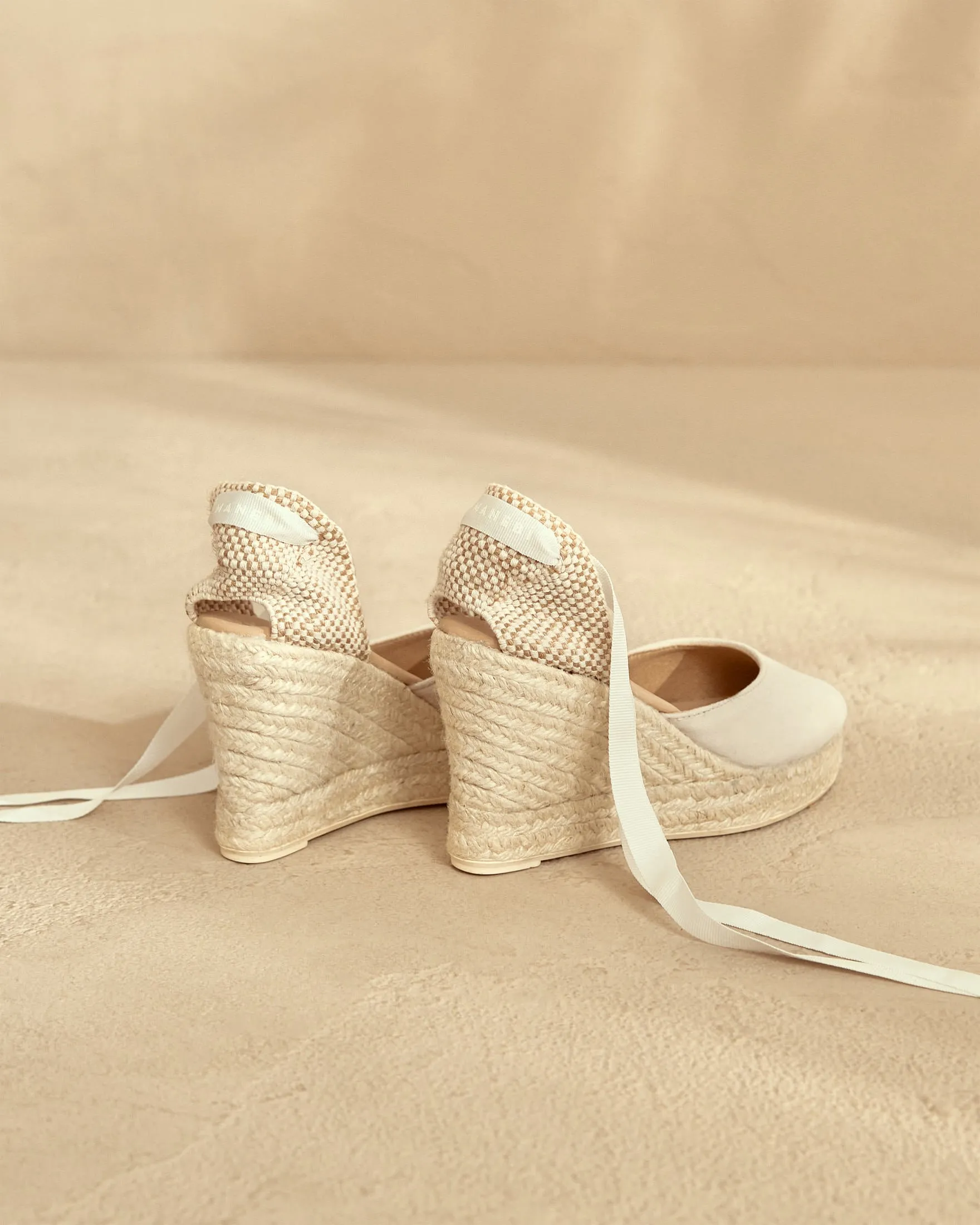 Soft Suede Wedge Espadrilles - M90WV - Love Bridal White
