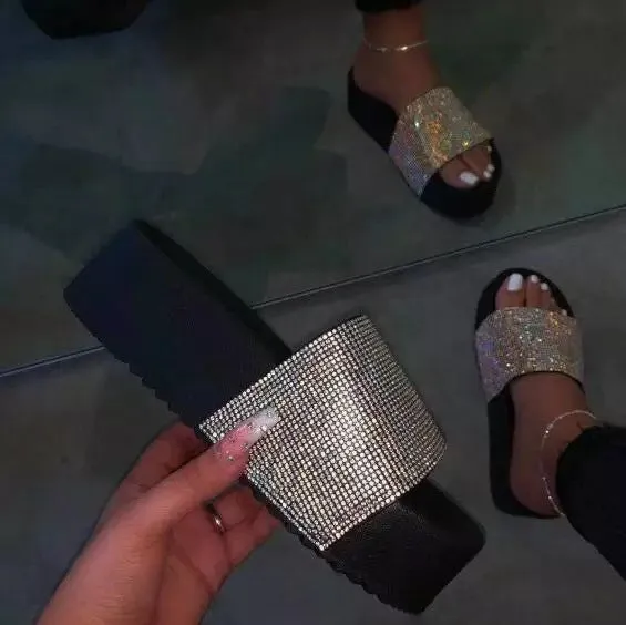Thick Bottom Rhinestone Slippers for Women