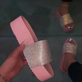 Thick Bottom Rhinestone Slippers for Women