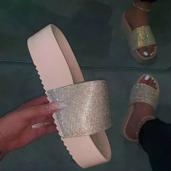 Thick Bottom Rhinestone Slippers for Women