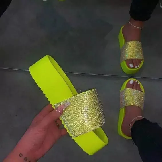 Thick Bottom Rhinestone Slippers for Women