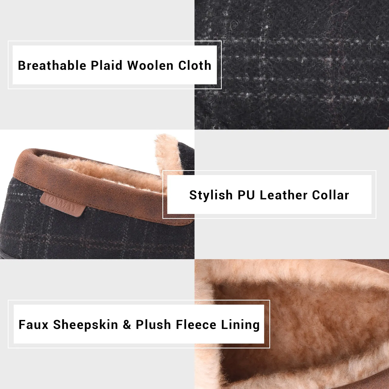 VONMAY Men's Moccasin Slippers Plush Lining Warm House Shoes Faux Fur Soft Memory Foam Indoor & Outdoor