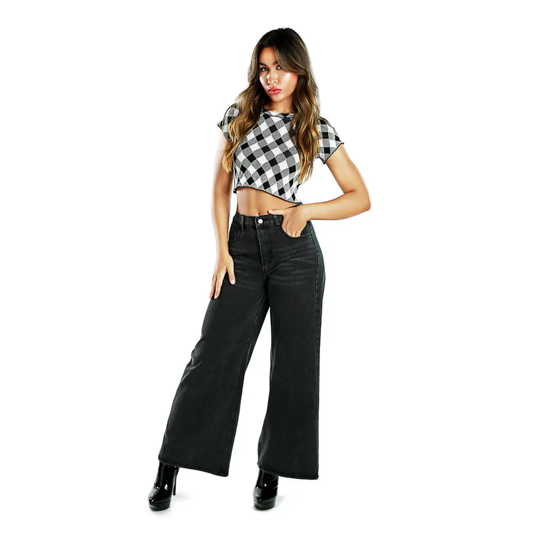 Wide Legged Solid Denim Pants